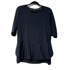 COS Black Peplum Hem Blouse, 3/4 Length Sleeves, Tunic Style, Sz S